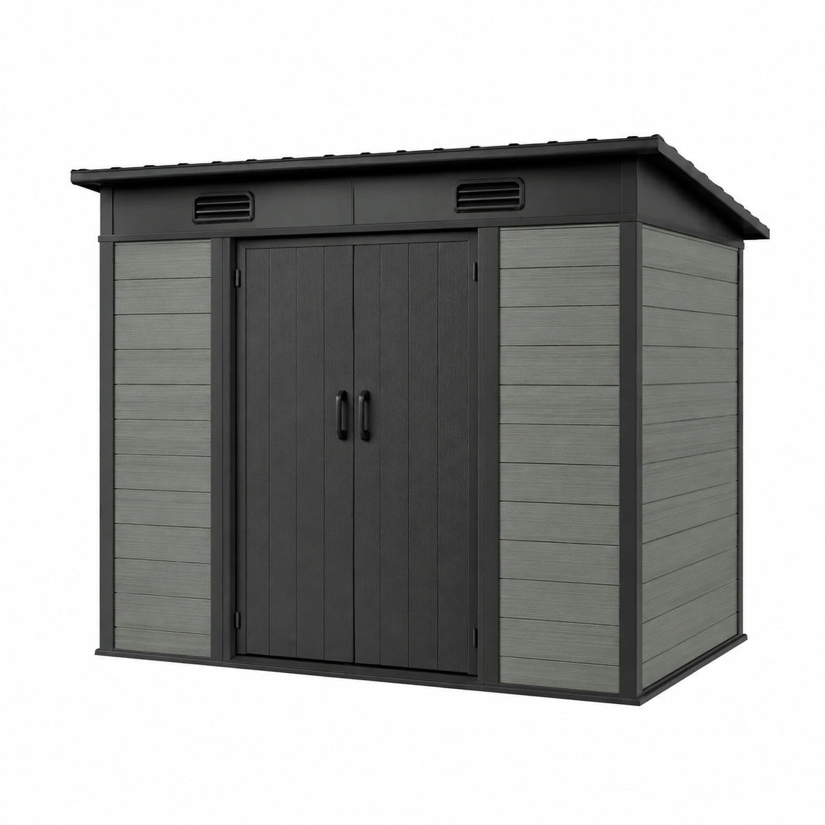 Abri de jardin 180 x 120 x 200 cm en résine gris anthracite avec portes doubles ventilé
