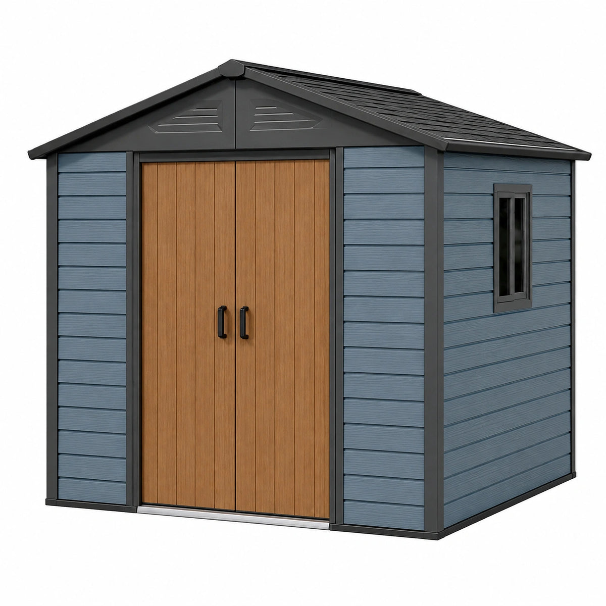 Abri de jardin 180 x 120 x 190 cm en résine bleu gris avec double porte et fenêtre