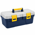 Coffre à outils 50 cm en plastique bleu gris et jaune avec poignée et fermetures