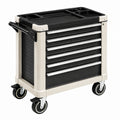Servante d'atelier 80 x 45 x 95 cm en métal noir et beige à tiroirs sur roulettes