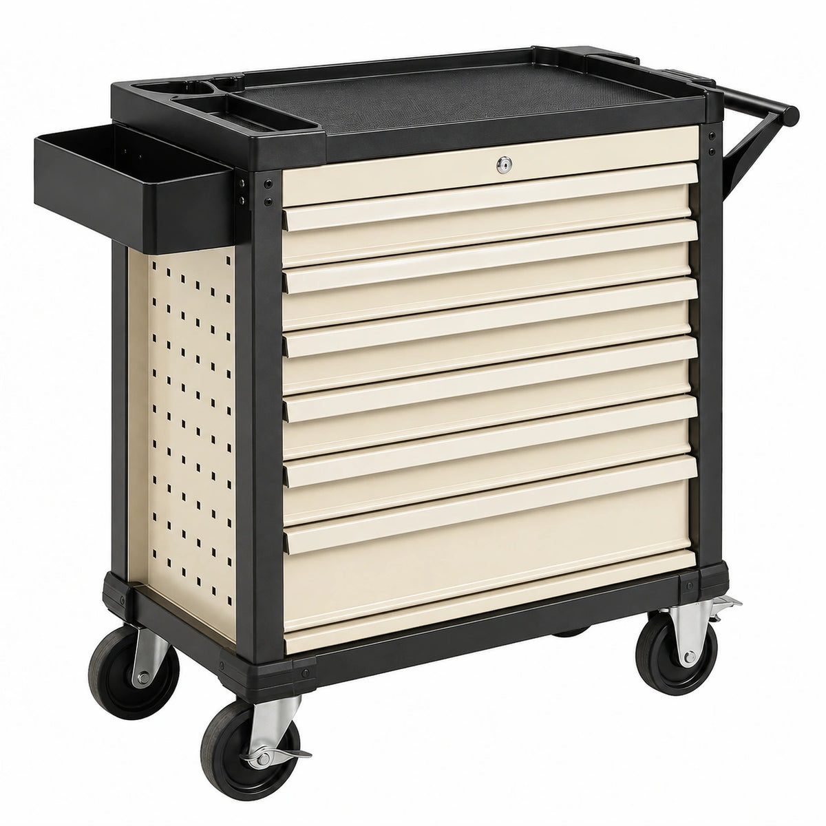 Chariot porte-outils 77 x 46 x 97 cm en acier noir crème avec tiroirs et roulettes