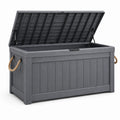 Coffre de rangement extérieur 120 x 55 x 63 cm en résine gris anthracite imitation bois à couvercle relevable