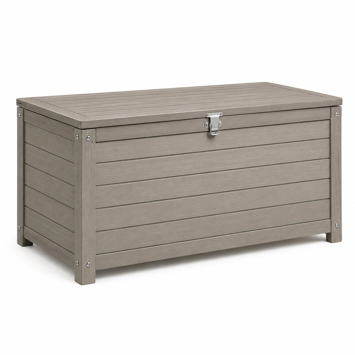 Coffre de rangement extérieur 120 x 62 x 64 cm en résine gris effet bois avec couvercle verrouillable