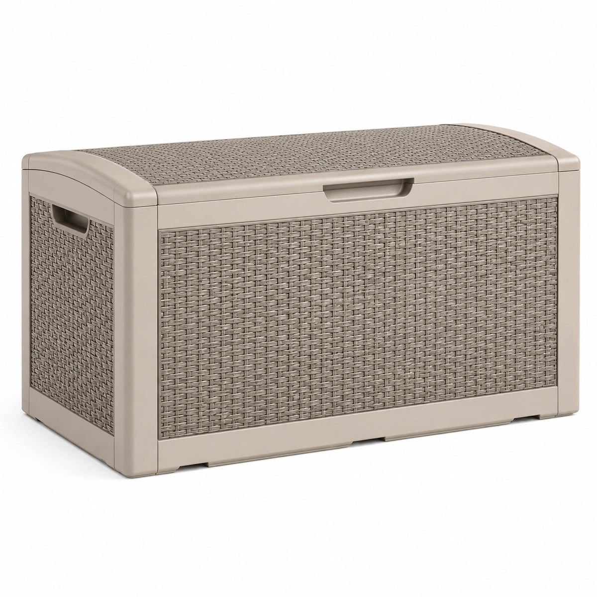 Coffre de rangement 120 x 56 x 63 cm en résine tressée taupe pour extérieur avec couvercle