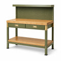 Établi de rangement 120 x 60 x 150 cm en acier et bambou vert style industriel avec panneau perforé