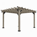 Pergola 300 x 300 cm en aluminium gris taupe pour terrasse à lames ajourées