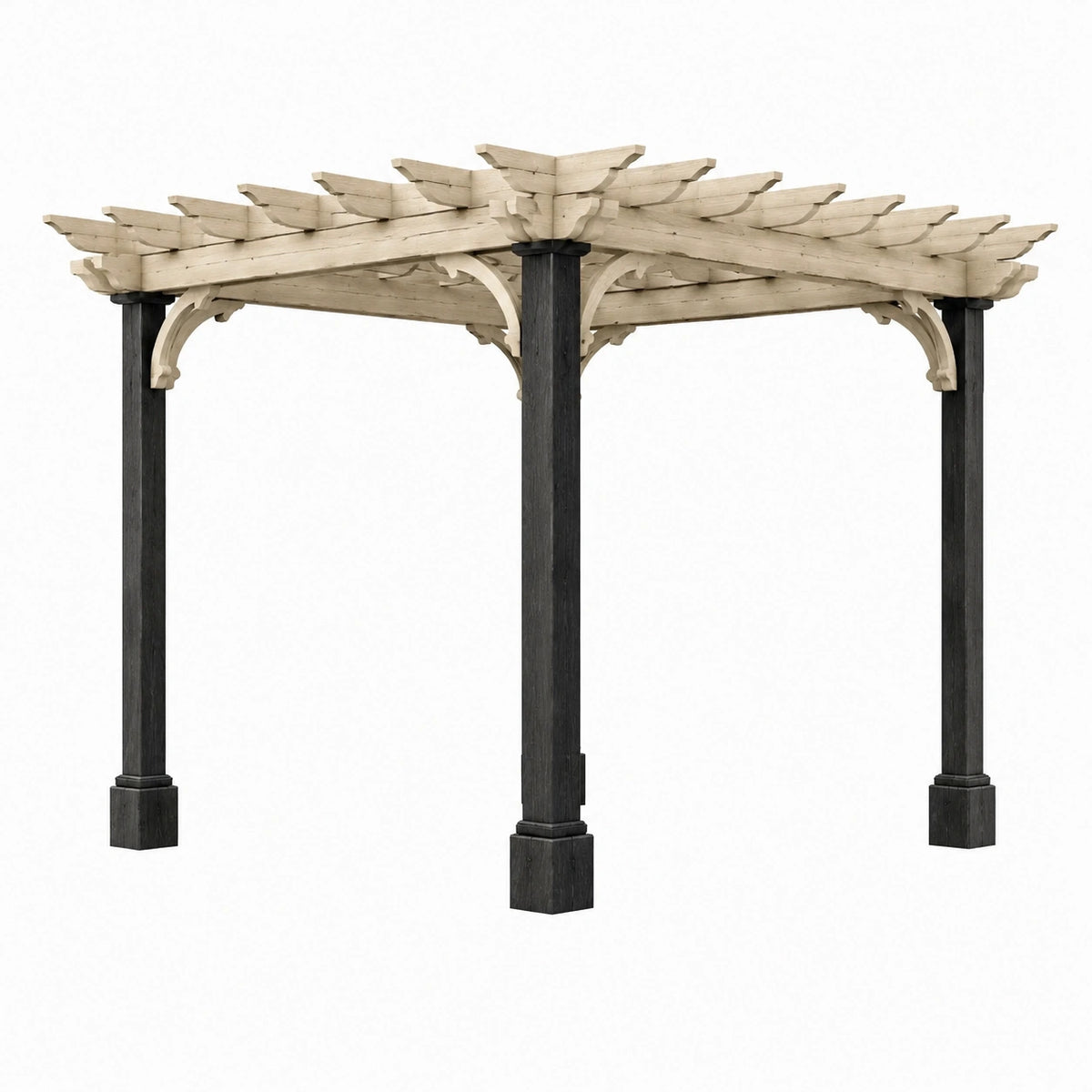 Pergola de jardin 300 x 300 x 240 cm en bois naturel et noir style rustique