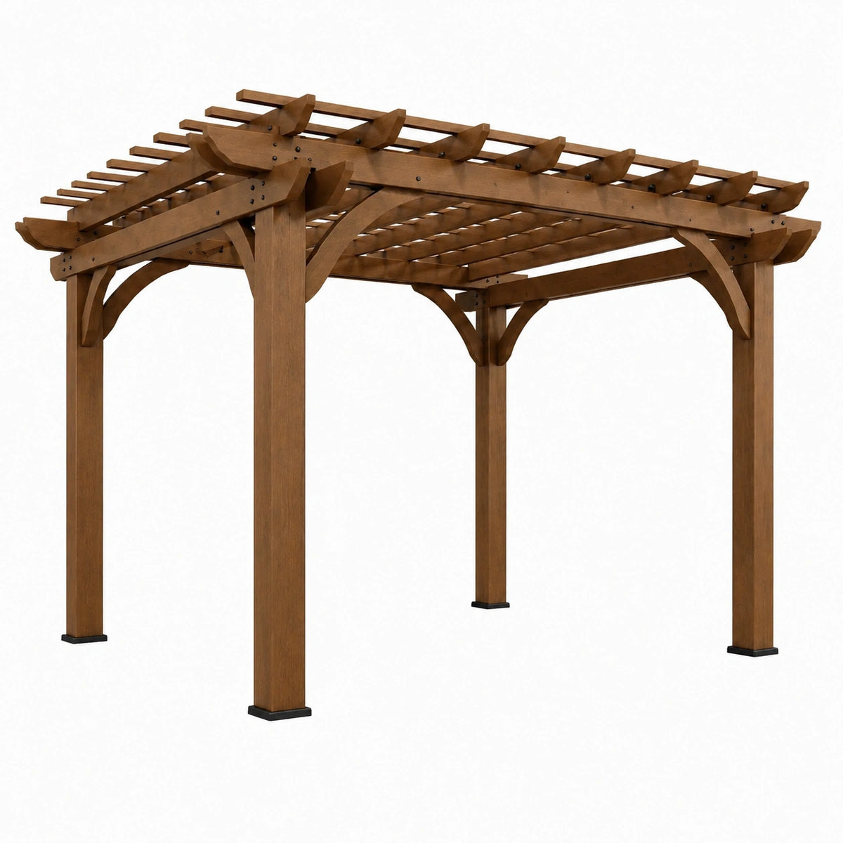Pergola 300 x 300 cm en bois marron à lames ajourées pour terrasse