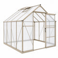Serre de jardin 190 x 190 x 195 cm en aluminium et polycarbonate beige avec porte coulissante et lucarne de toit