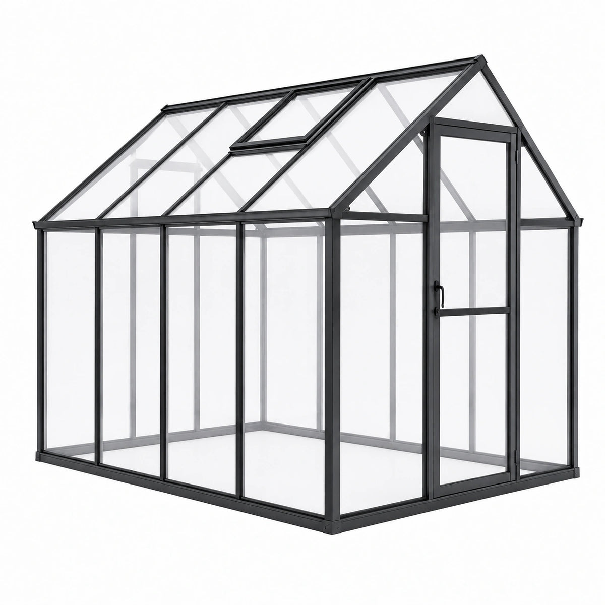 Serre de jardin 190 x 190 x 195 cm en aluminium noir et panneaux transparents avec porte et lucarne