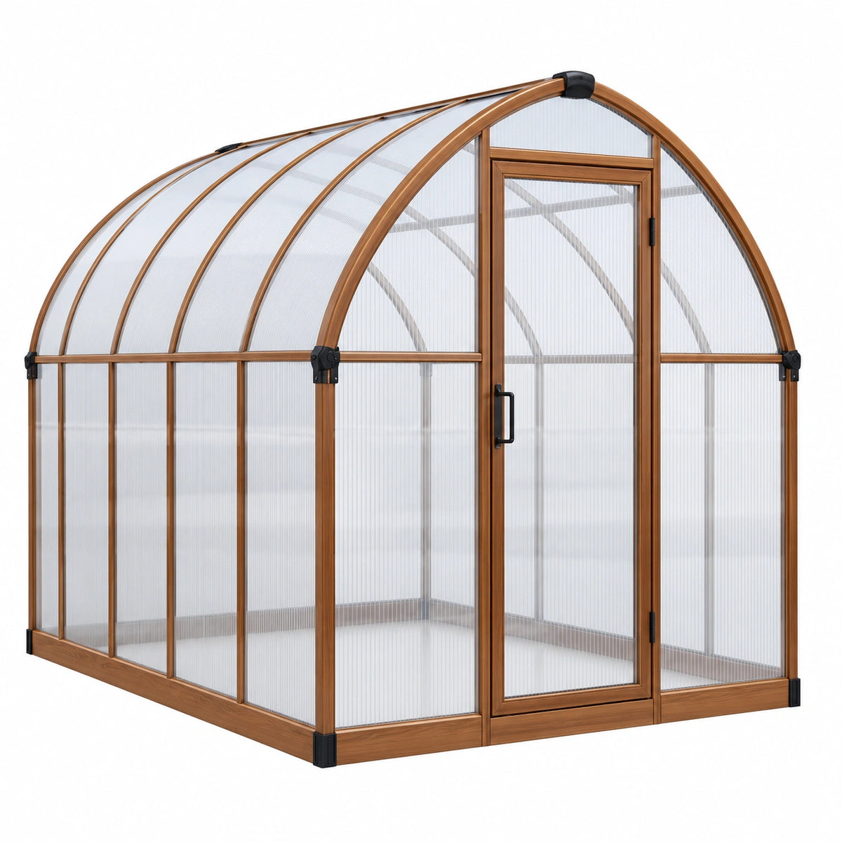 Serre de jardin 240 x 180 x 220 cm métal aspect bois panneaux transparents porte battante voûtée