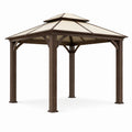 Tonnelle de jardin 300 x 300 cm en bois brun avec toit rigide beige
