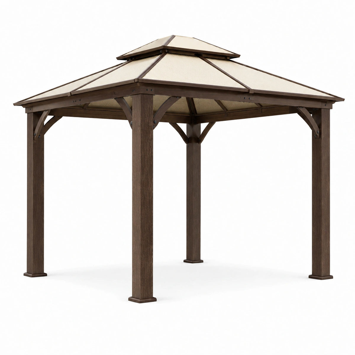 Tonnelle de jardin 300 x 300 cm en bois brun avec toit rigide beige
