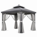 Tonnelle de jardin 300 x 300 x 290 cm métal gris avec rideaux style classique