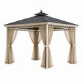 Tonnelle de jardin 300 x 300 cm acier beige noir avec rideaux style pavillon