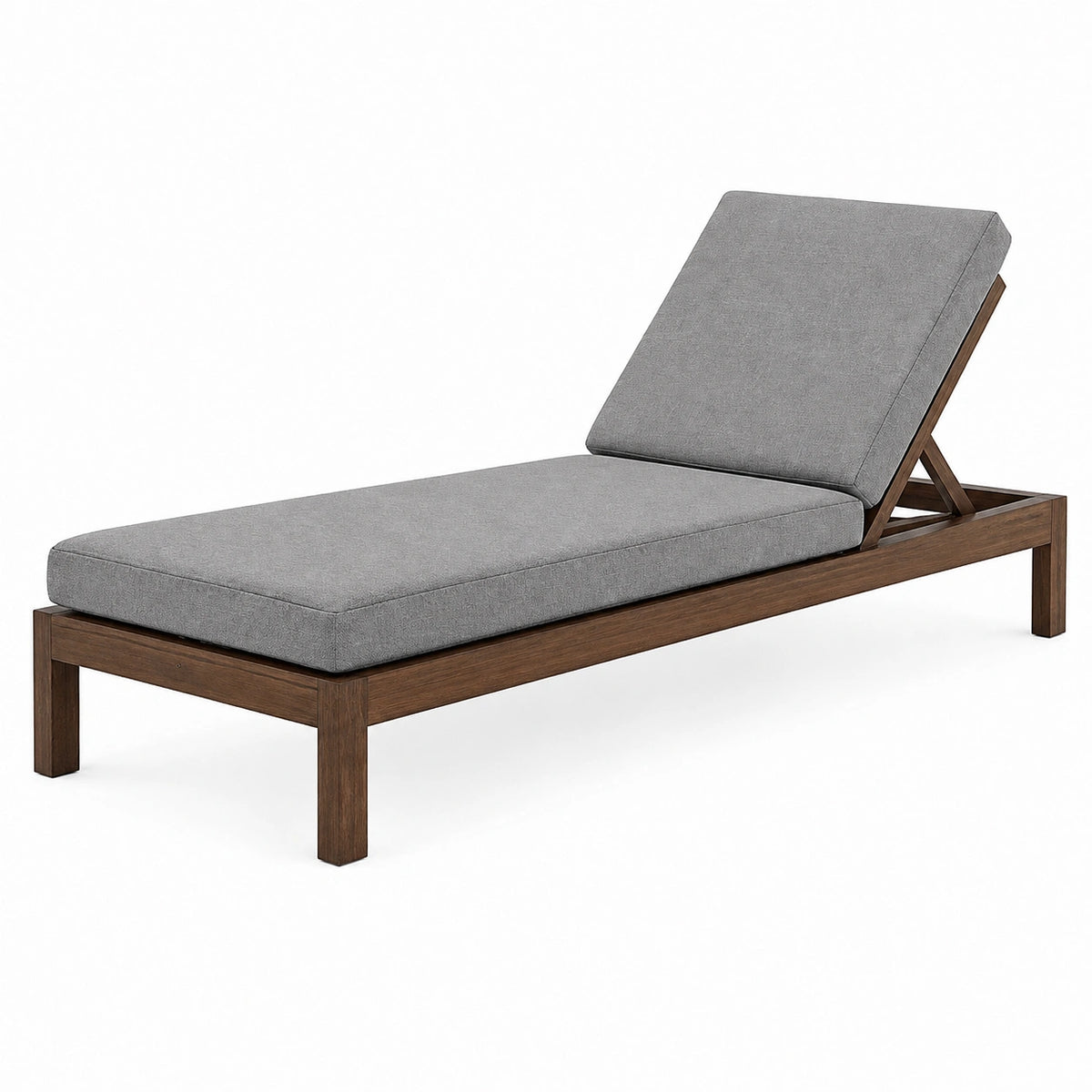 Bain de soleil 200 x 70 cm en bois brun avec coussin gris dossier inclinable
