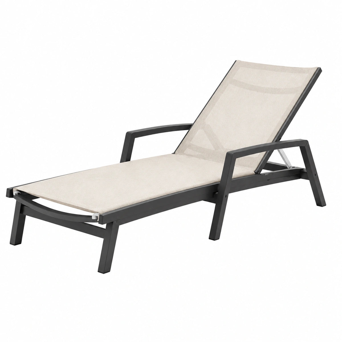 Bain de soleil 195 x 65 cm en aluminium noir et textilène beige inclinable extérieur