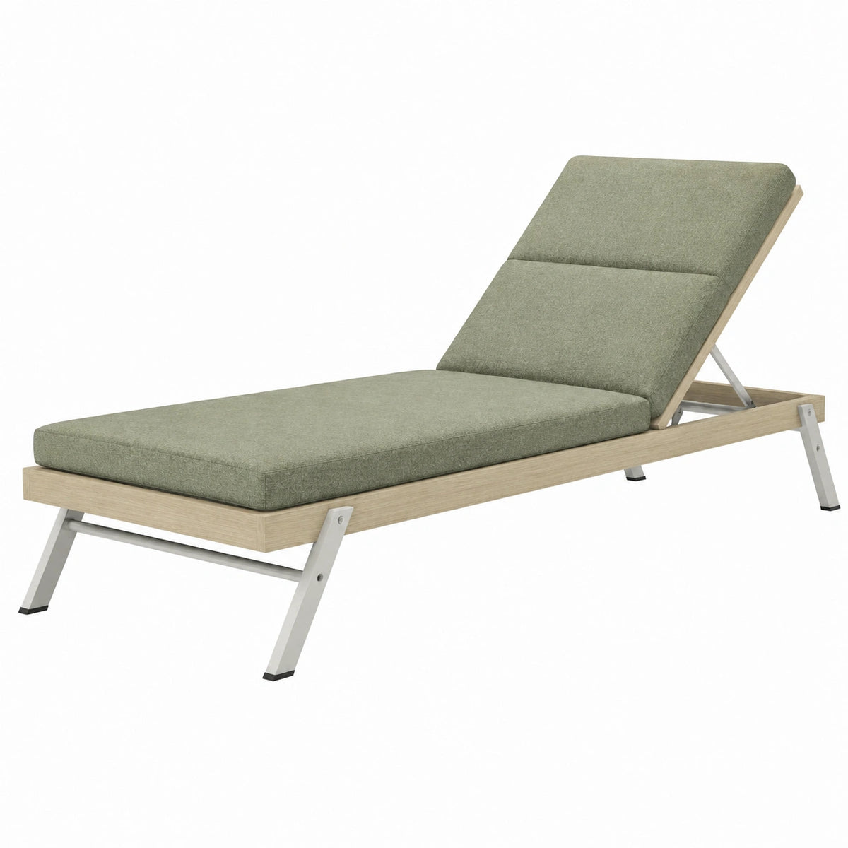 Chaise longue de jardin 200 x 70 cm en bois beige avec coussin vert dossier réglable