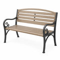 Banc de jardin 122 x 61 x 88 cm métal noir et lattes aspect bois style classique