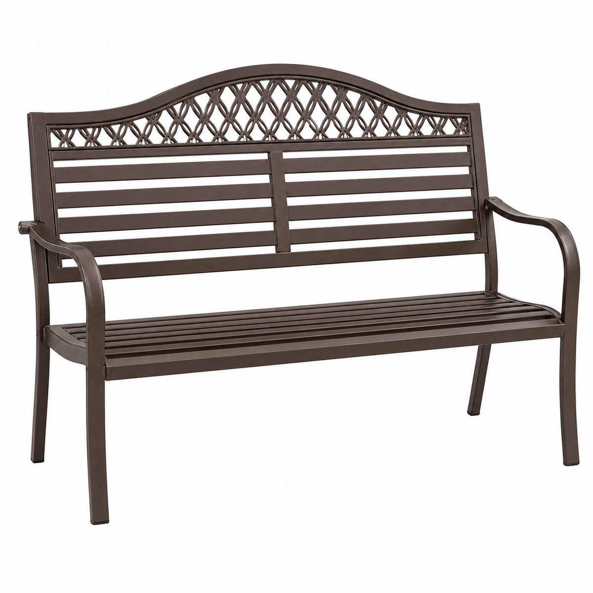 Banc de jardin 122 x 62 x 98 cm en acier brun style classique à dossier ajouré