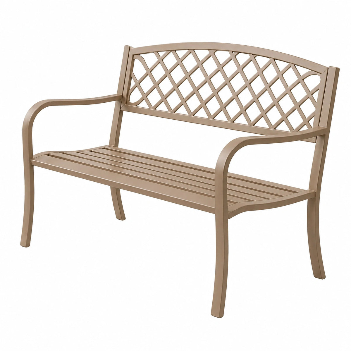 Banc de jardin 122 x 60 x 85 cm en plastique taupe à dossier ajouré